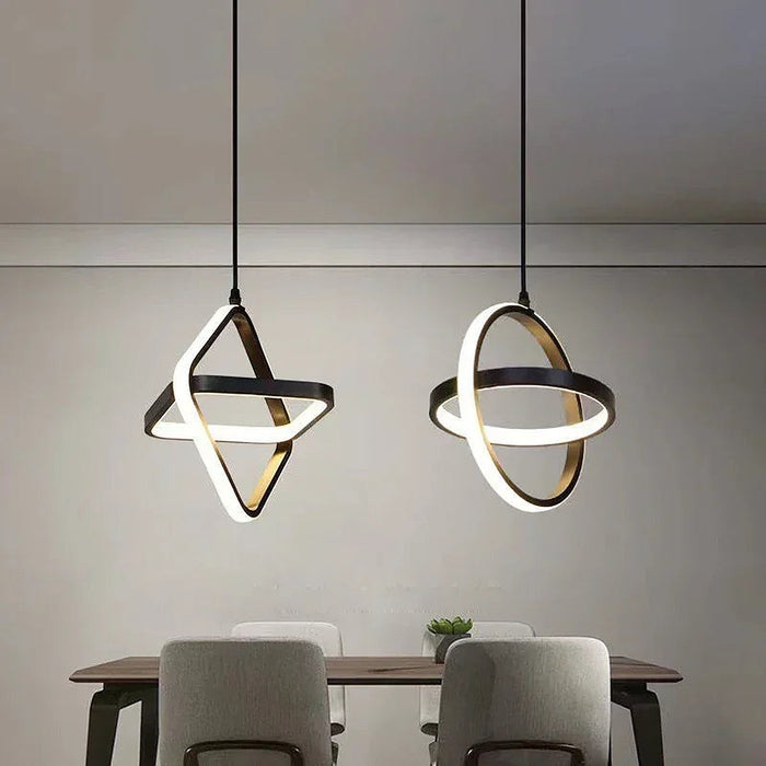 Suspension anneaux croisés LED noire
